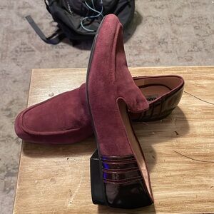 Karl Lagerfeld Burgundy suede leather loafers.  Very soft leather